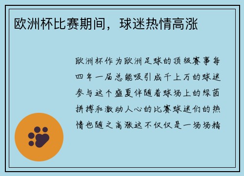 欧洲杯比赛期间，球迷热情高涨
